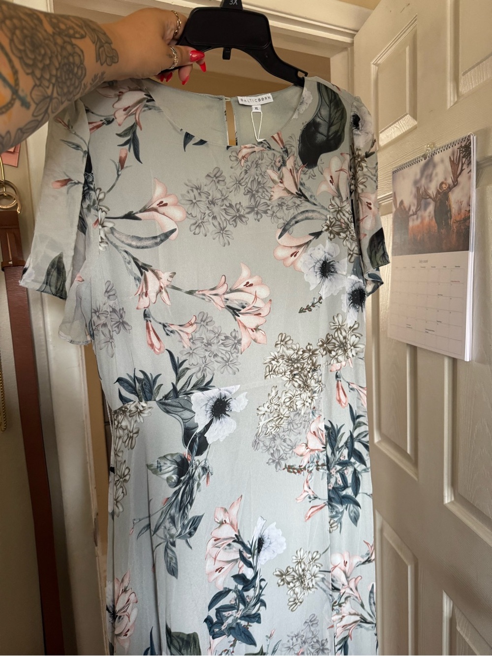 Baltic Born Naomi Floral Chiffon Maxi Dress XL Wedding Guest Pale Blue Floral - Picture 8 of 12